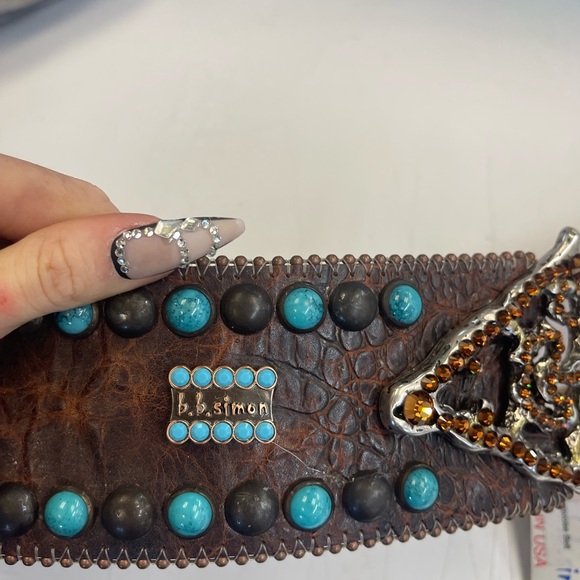 B.B. Simon Turquoise Studded Brown Belt - Picture 2 of 6